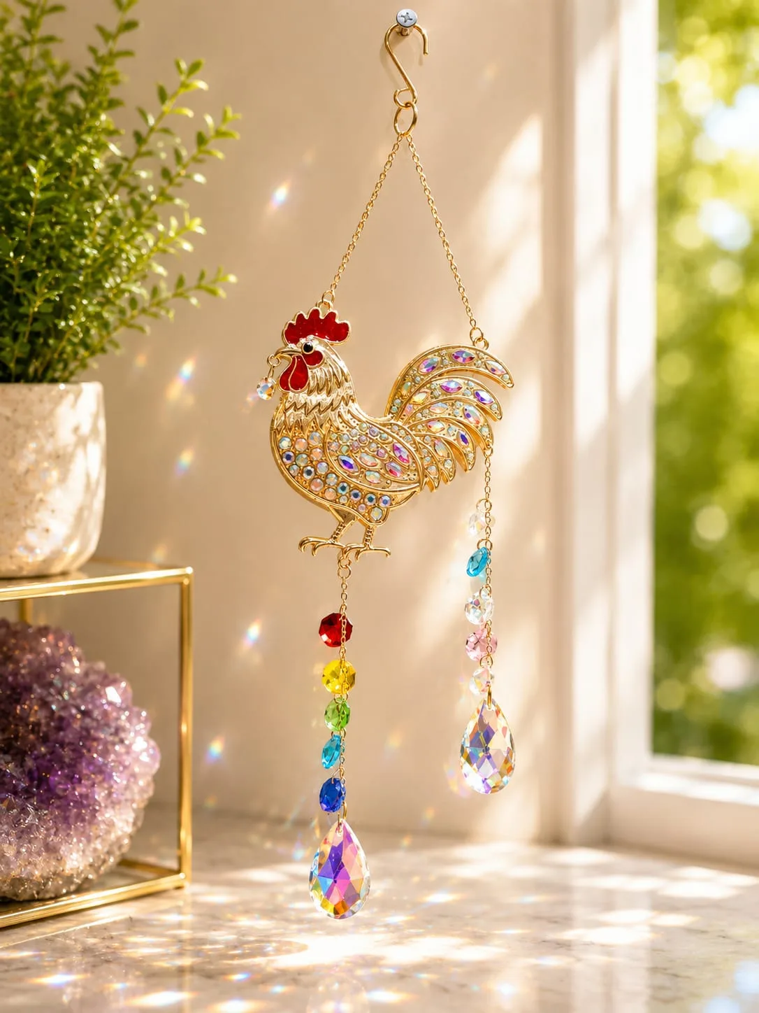 Atrapasol Gallo Esmaltado Dorado