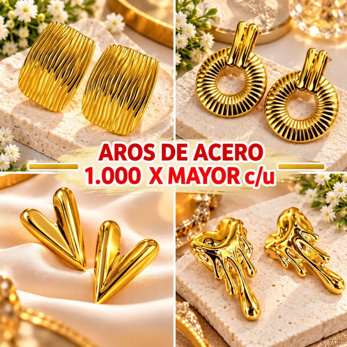 Aros de Acero Dorados Diseños Surtidos