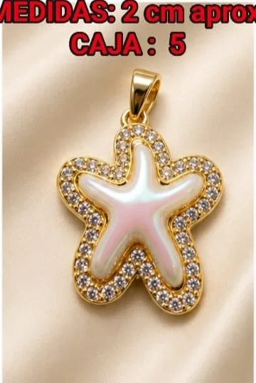 Colgante en Rodio - Estrella de mar nacar con piedras