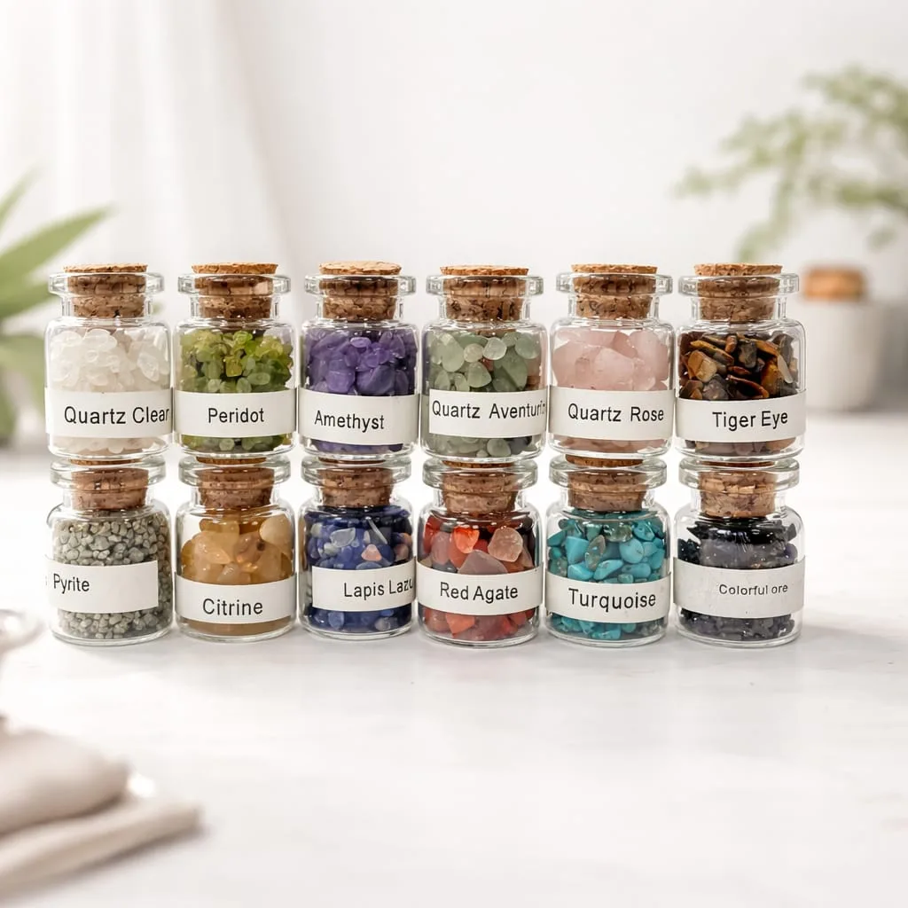 Set 12 Botellitas Cuarzos Naturales 3cm Piedras Energéticas