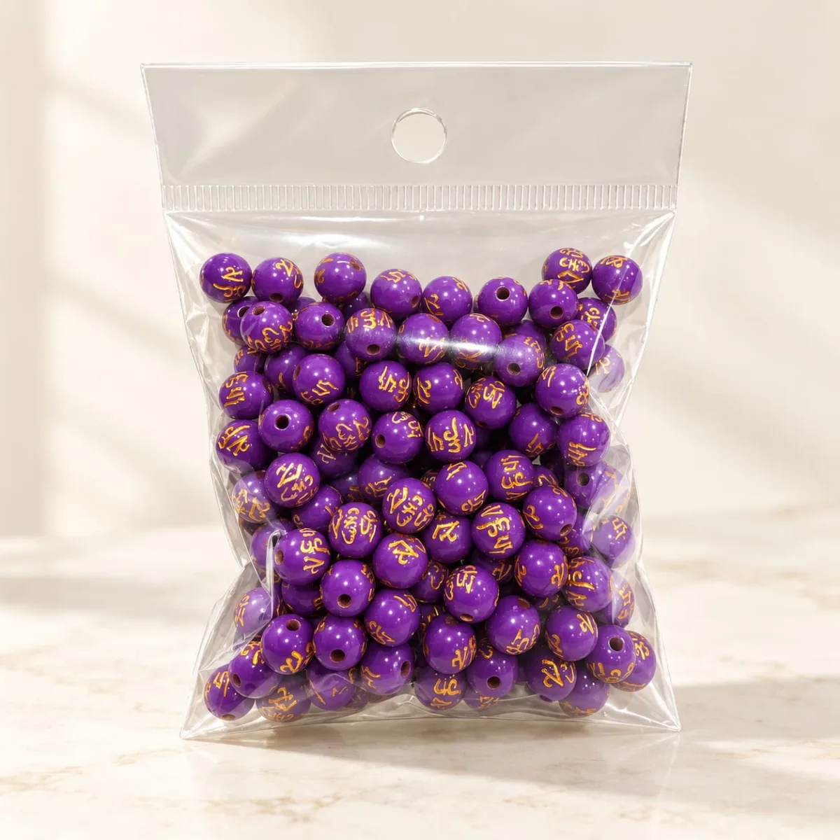Cuenta Acrílica Letras Chinas Feng Shui Morado