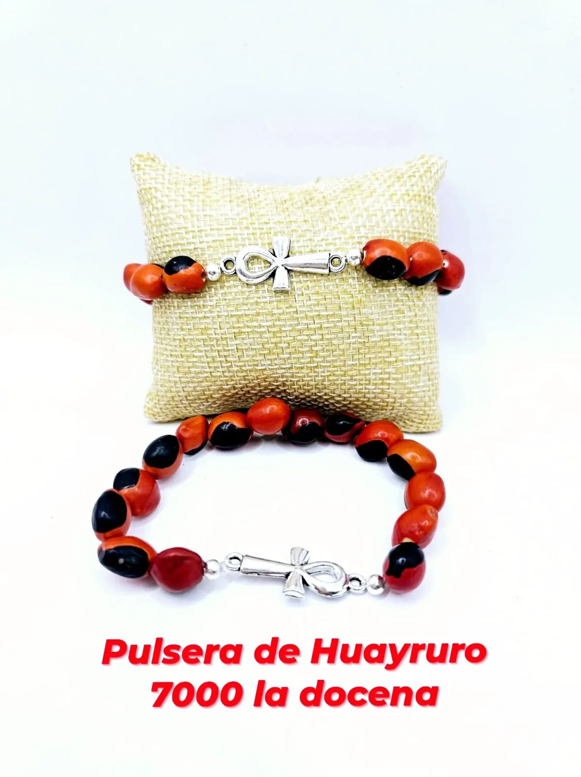 Pack 12 Pulsera Holística de Huayruro con Dije Central de Cruz Ansata