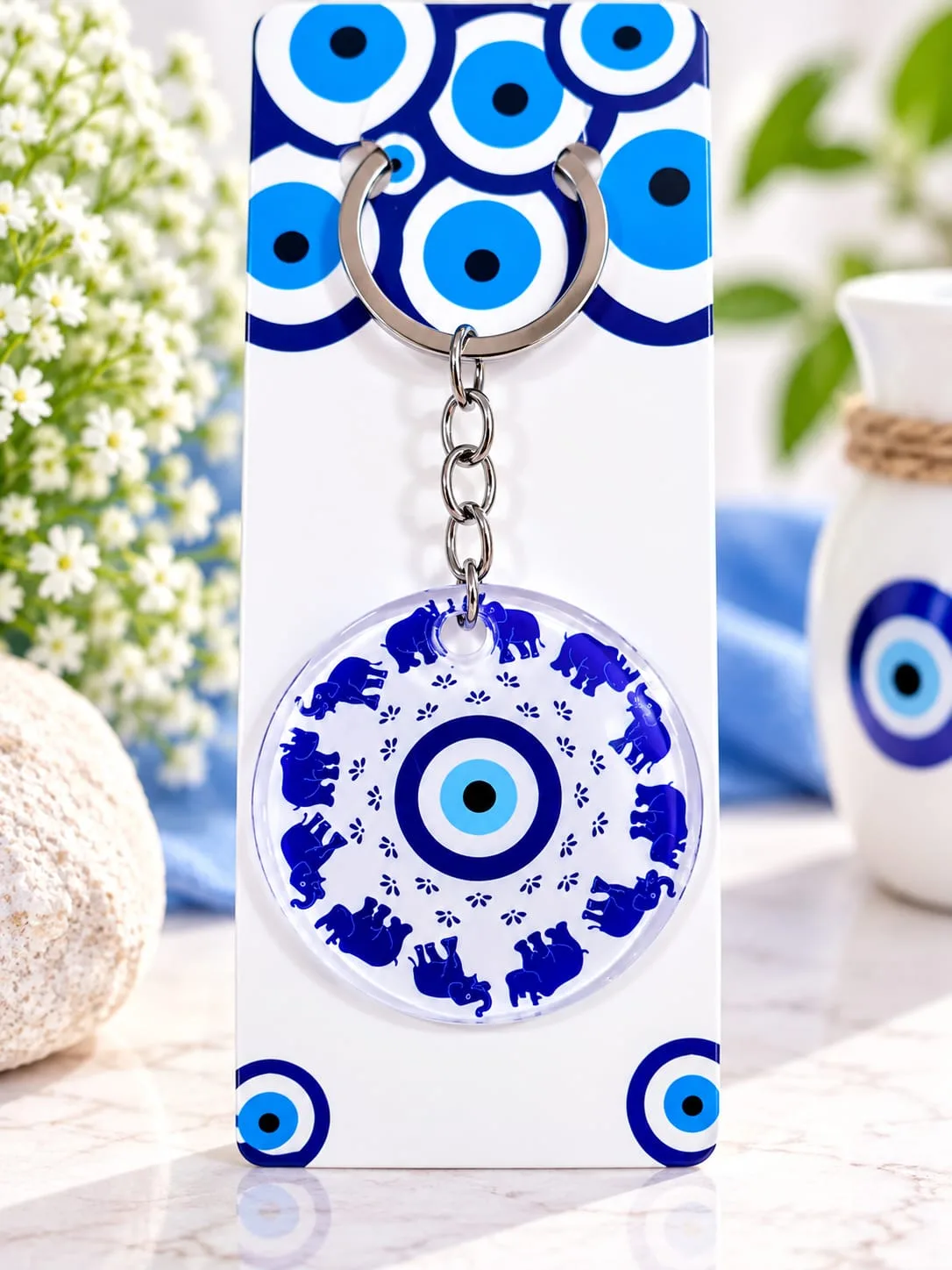 Llavero de Elefantes en Círculo con Ojo Turco