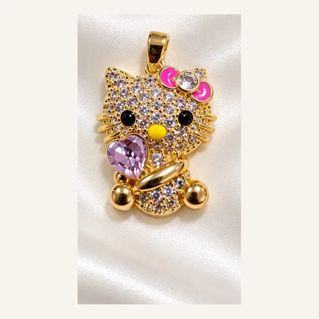 Dije de Acero Gatita con Corazón Lila (Hello Kitty)