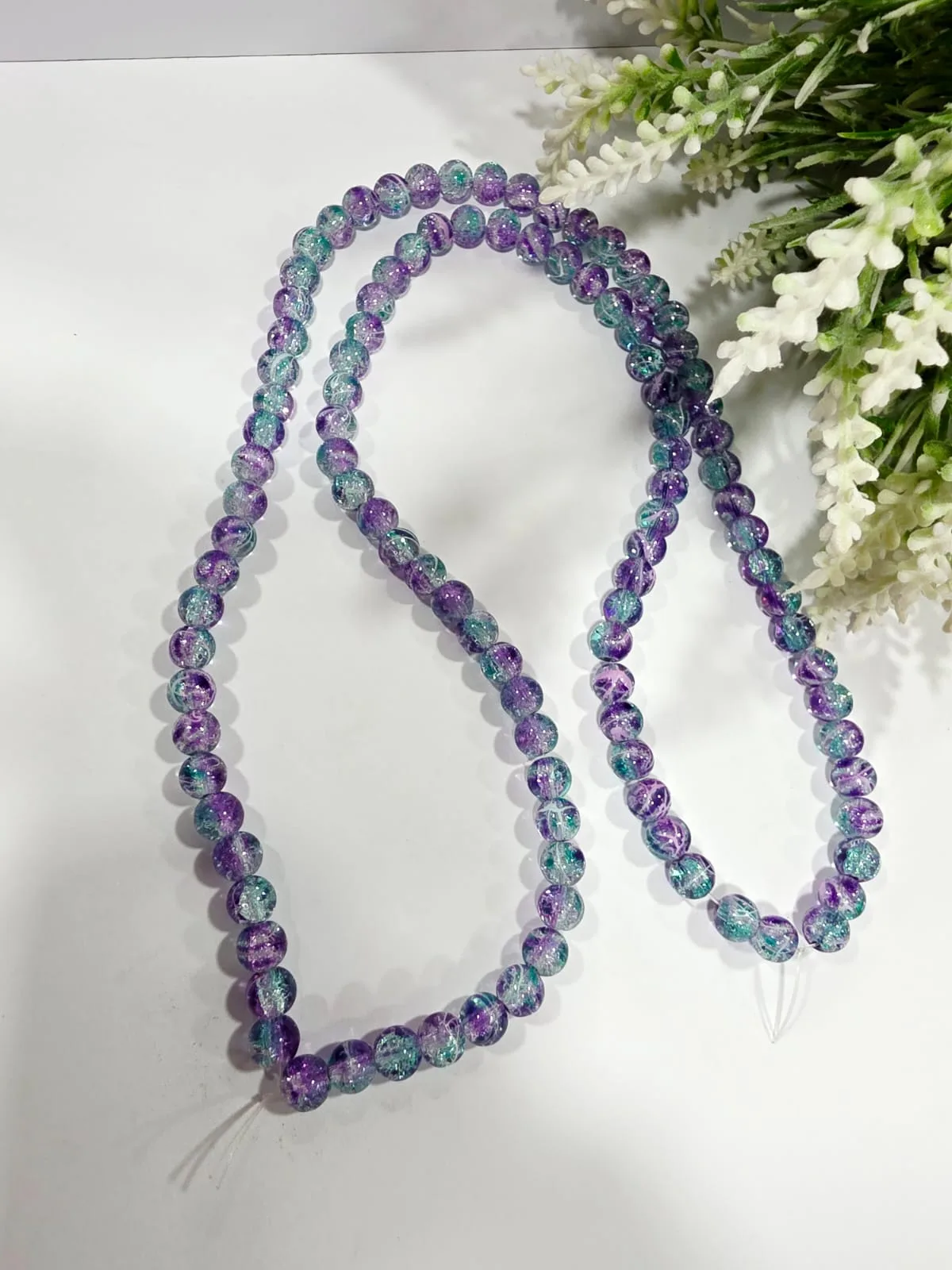 Cuentas de Vidrio Craquelado 8mm Morada Turquesa