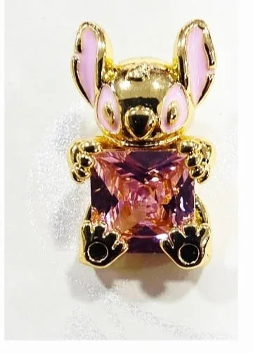 Colgante de Stitch de Rodio - Orejas rosadas con piedra rosada cuadrada