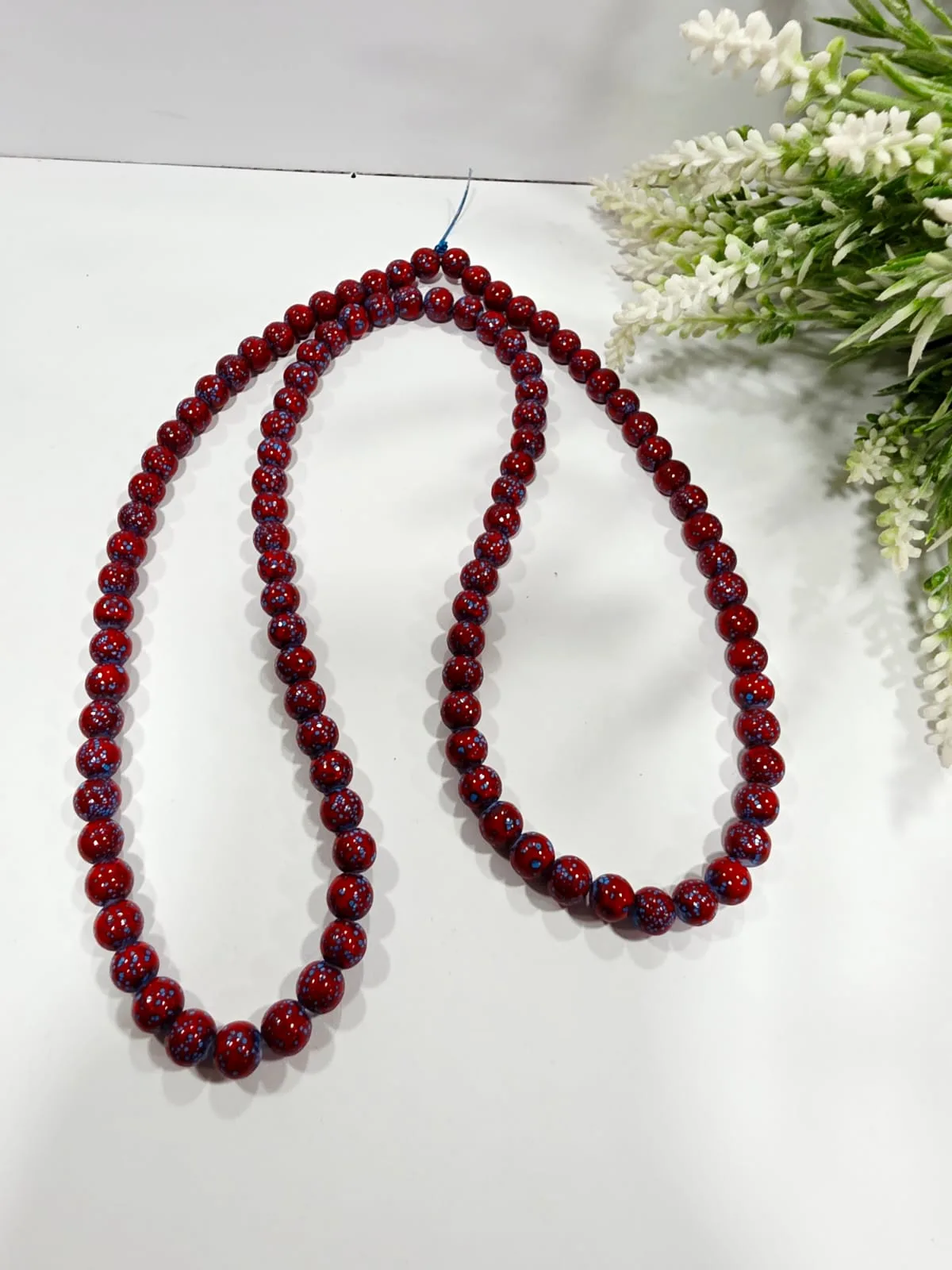 Cuentas de Vidrio Jaspeado 8mm Roja Azul