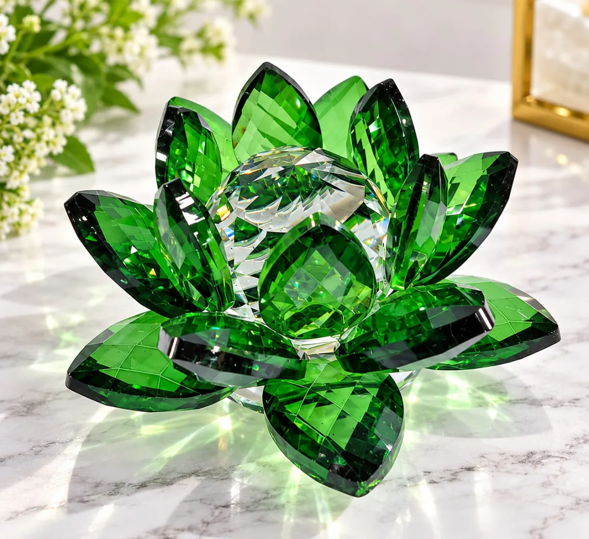 Flor de Loto de Cristal Decorativa (Verde)