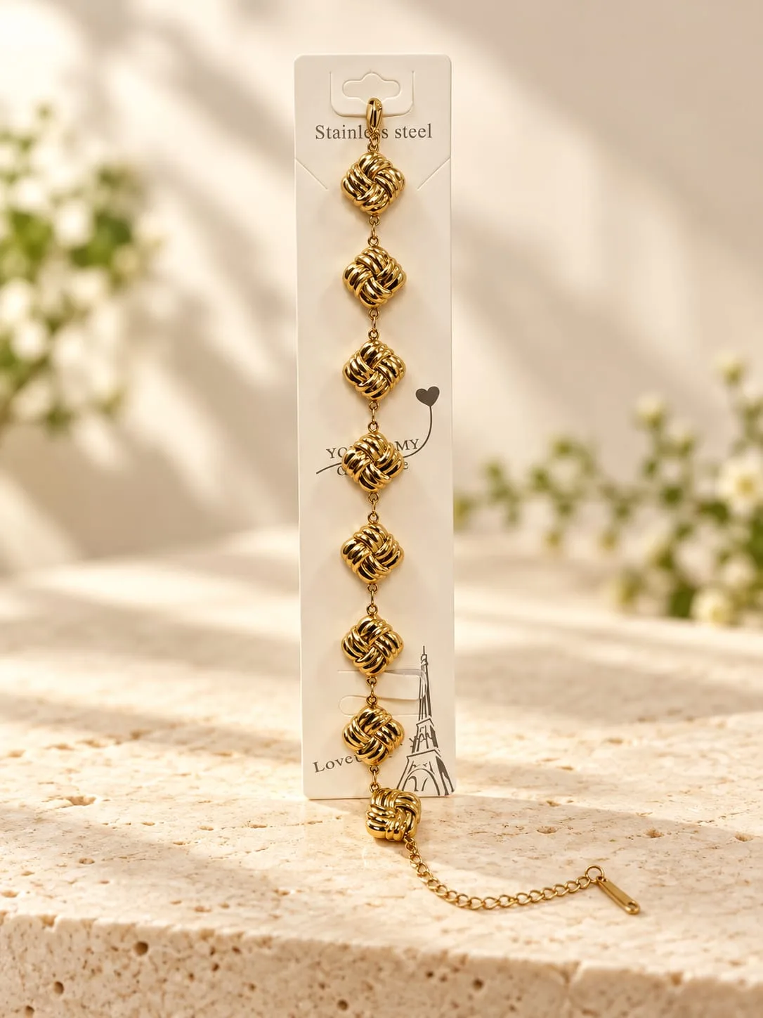 Pulsera de Acero Dorada Eslabones Rombo