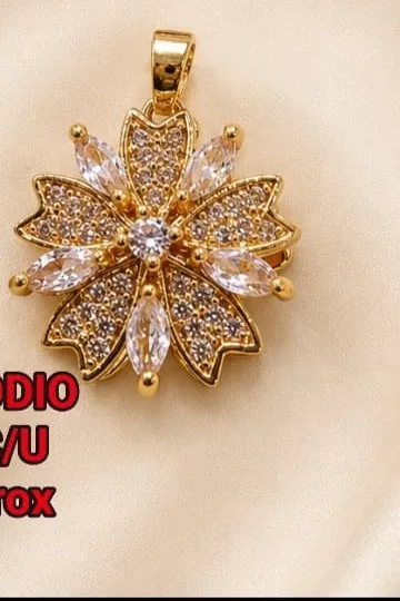 Colgante de Rodio - Flor de petalos alargados con circonias
