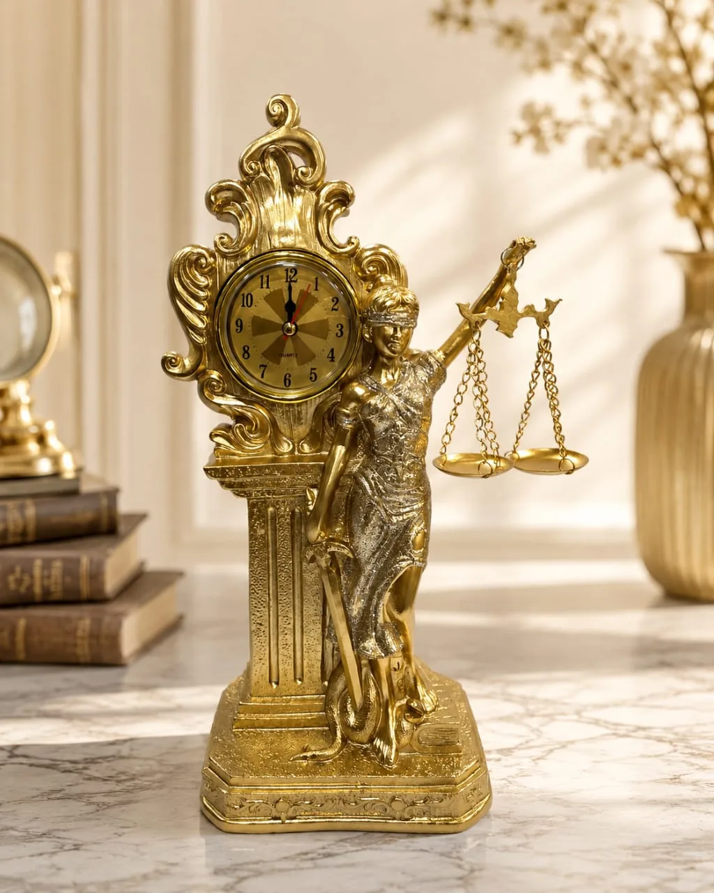 Dama de la Justicia con Reloj (Dorado)