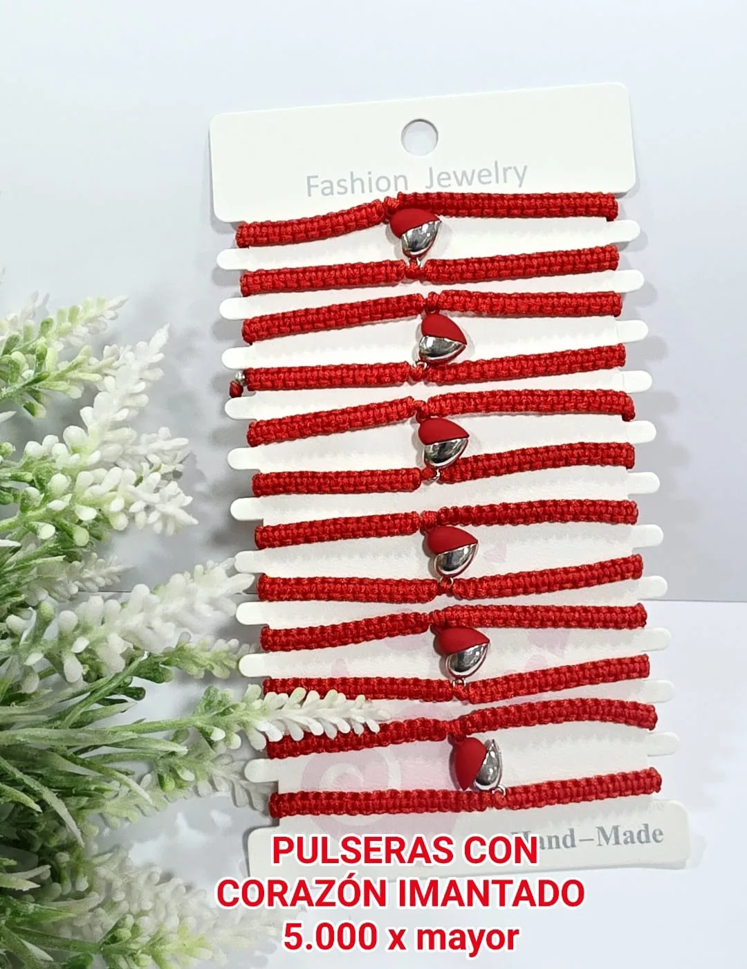 Pack 12 Pulsera de Pareja Tejida en Macramé de Hilo Rojo con Medio Corazón Magnético