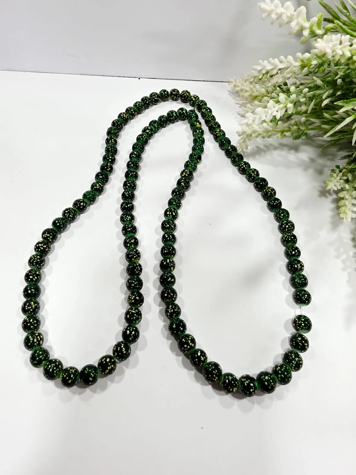 Cuentas de Vidrio Jaspeado 8mm Verde Dorada