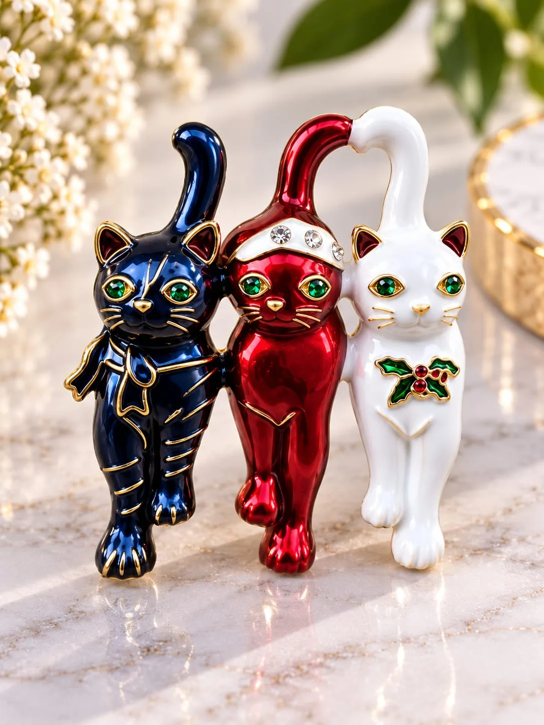 Prendedor de Trío de Gatos Navideños