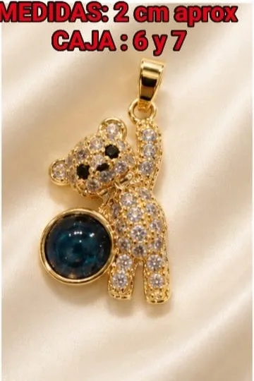 Colgante en Rodio - Oso con piedra azul en la barriga