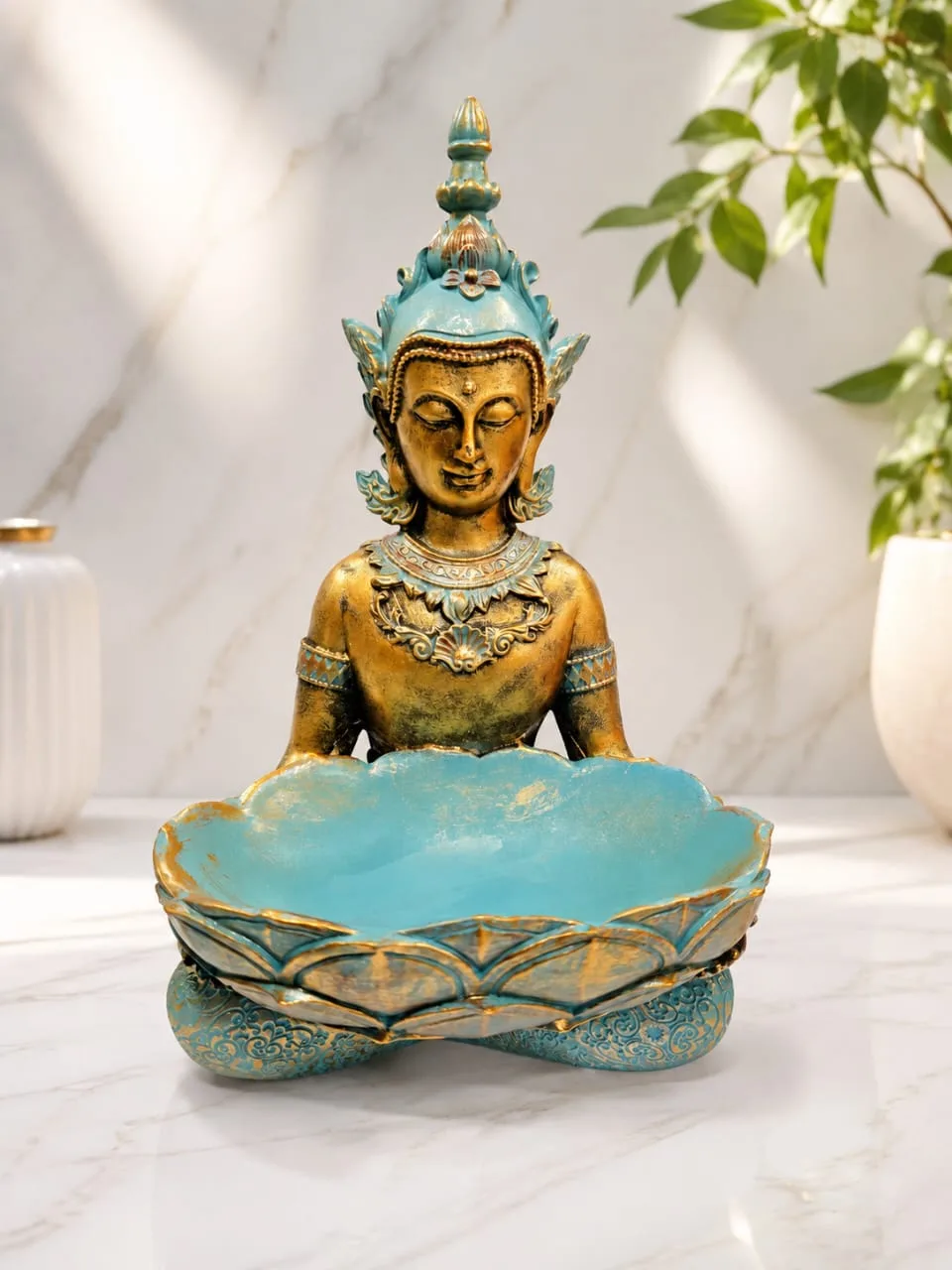 Buda con Cuenco Decorativo Turquesa