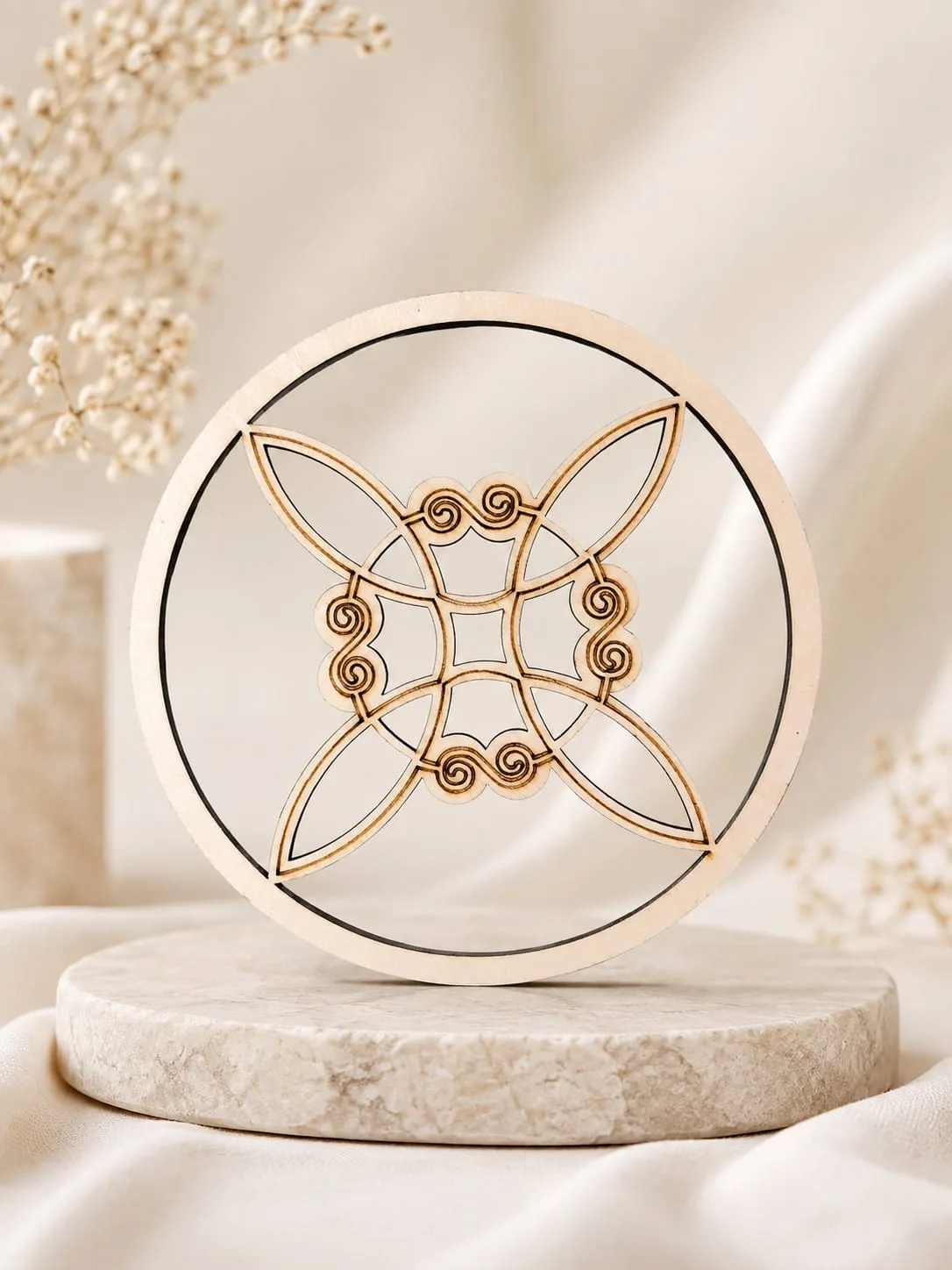 Figura Calada en Madera de Mandala de Espirales