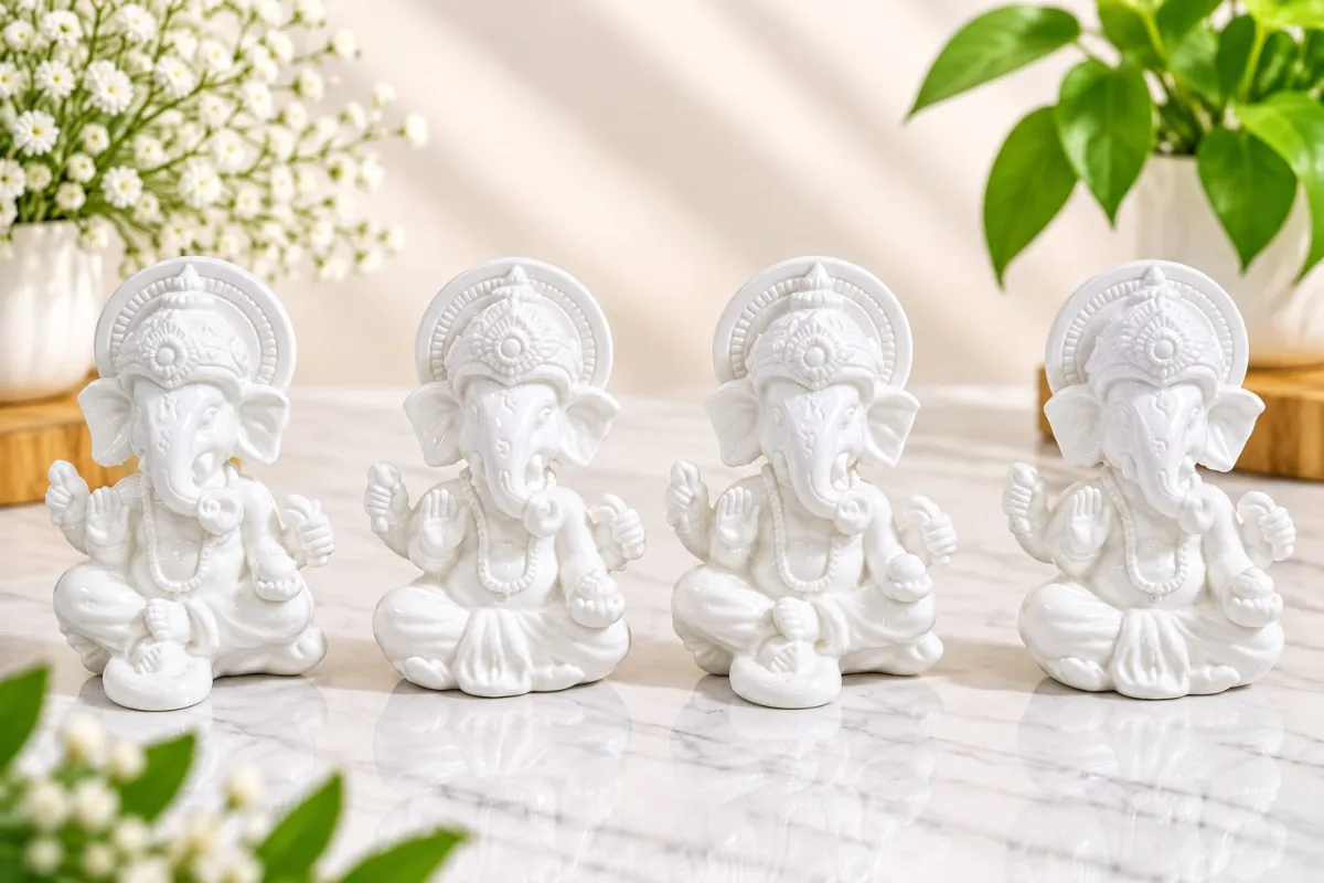 Figura de Ganesh Blanco Sentado