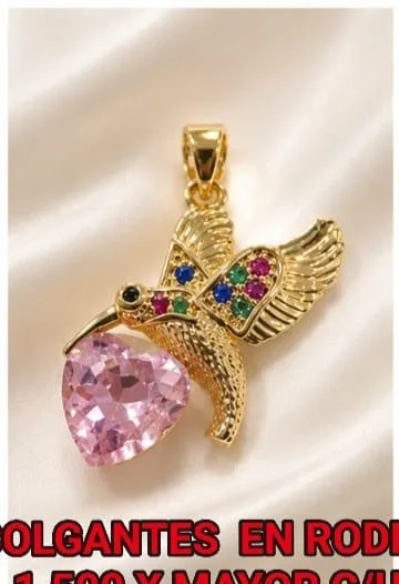 Colgante en Rodio - Colibri con corazon rosa