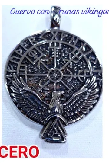 Colgante de Acero - Cuervo con runas vikingas