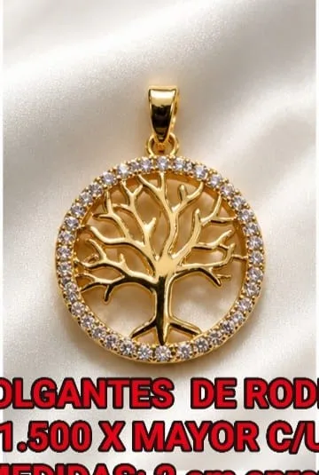 Colgante de Rodio - Arbol de la vida circular con piedras blancas