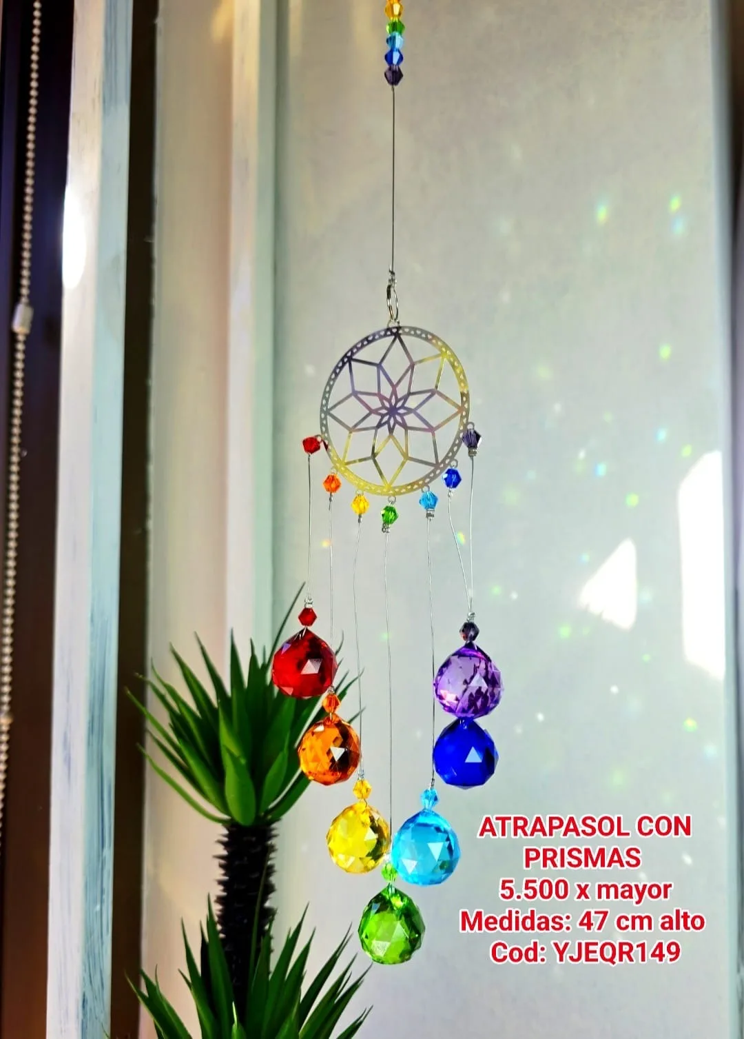 Atrapasoles Místico Mandala Flor de la Vida y Cascada de Esferas 7 Chakras