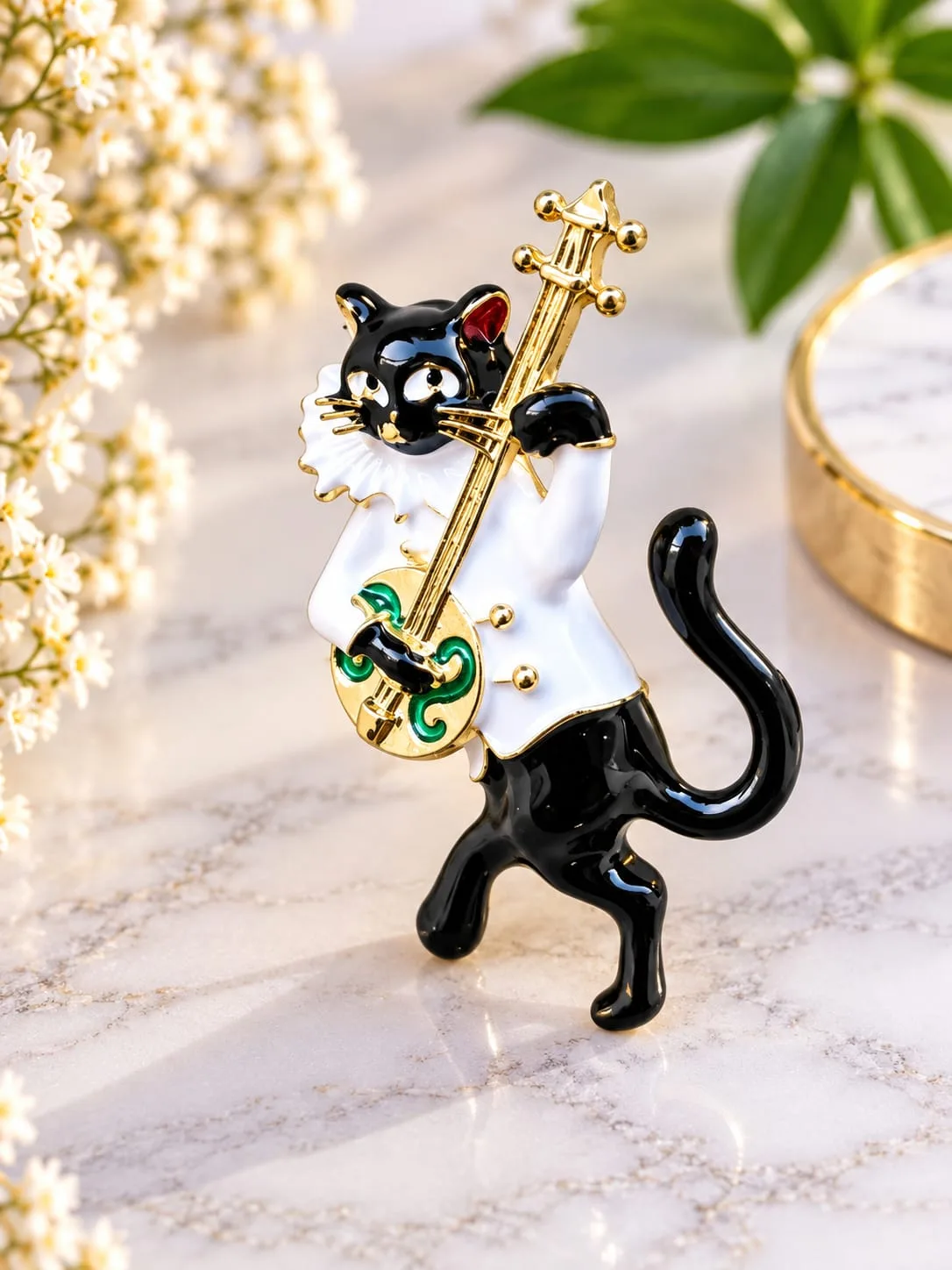 Prendedor de Gato Músico con Banjo