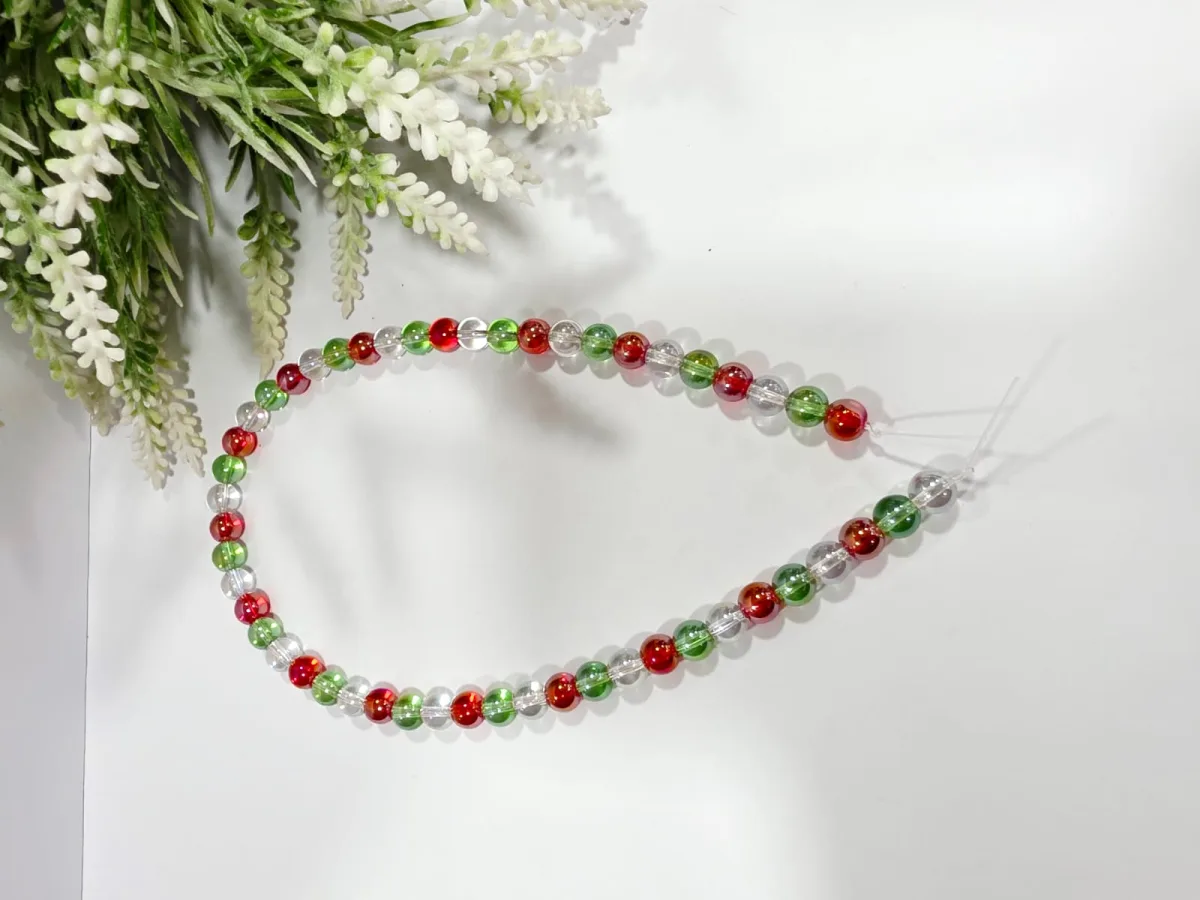 Collar de Perlas de Vidrio Multicolor Navideño 8mm