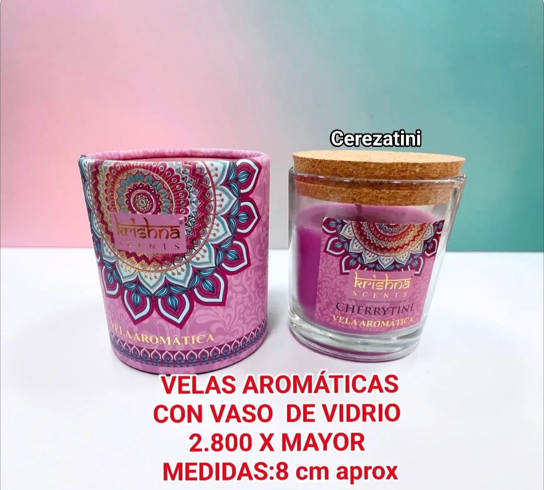 Velas Aromaticas Krishna Vaso de Vidrio Cerezatini