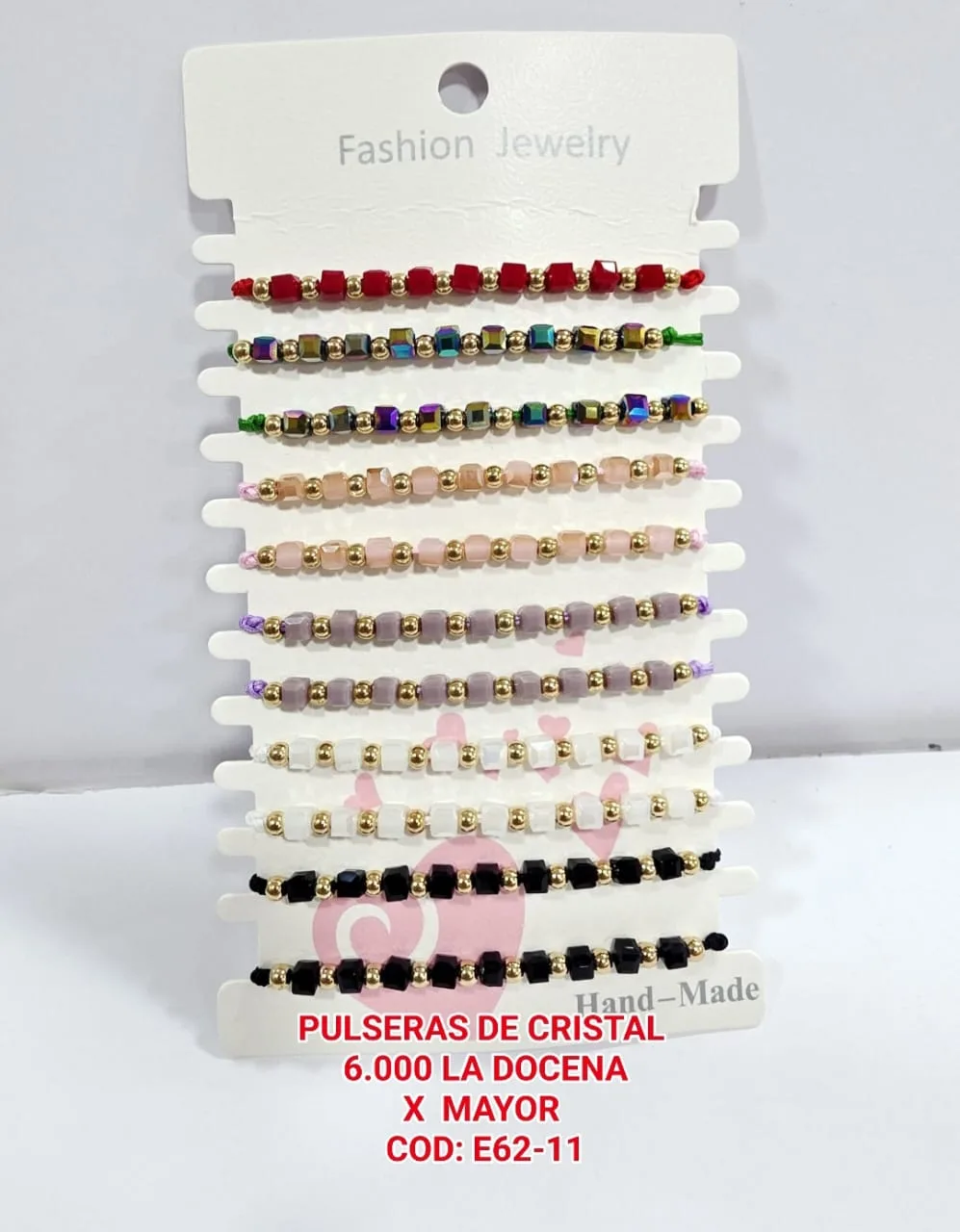 Pulsera Minimalista de Cuentas de Cristal Cúbico Multicolores con Balines Dorados