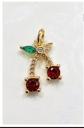 Colgante de Rodio - Cereza con piedras rojas colgantes asimétricas