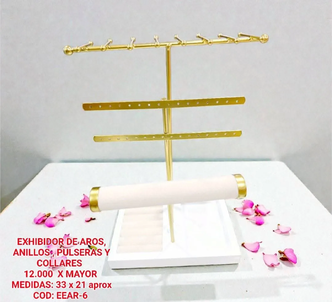 Exhibidor Multifuncional para Joyería Completa (Dorado / Blanco)