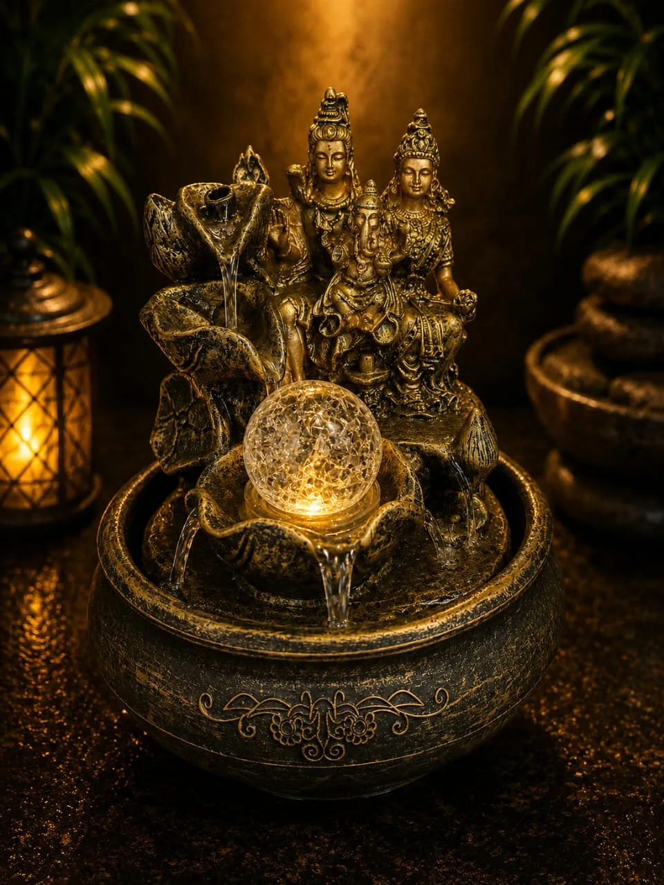 Fuente De Agua Shiva Parvati Ganesha Cascada Led 20.5cm